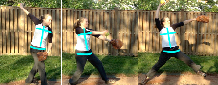 Windmill pitcher's body turning during backswing